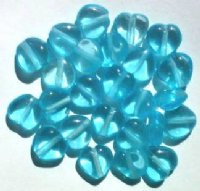 25 12mm Transparent Aqua Glass Heart Beads